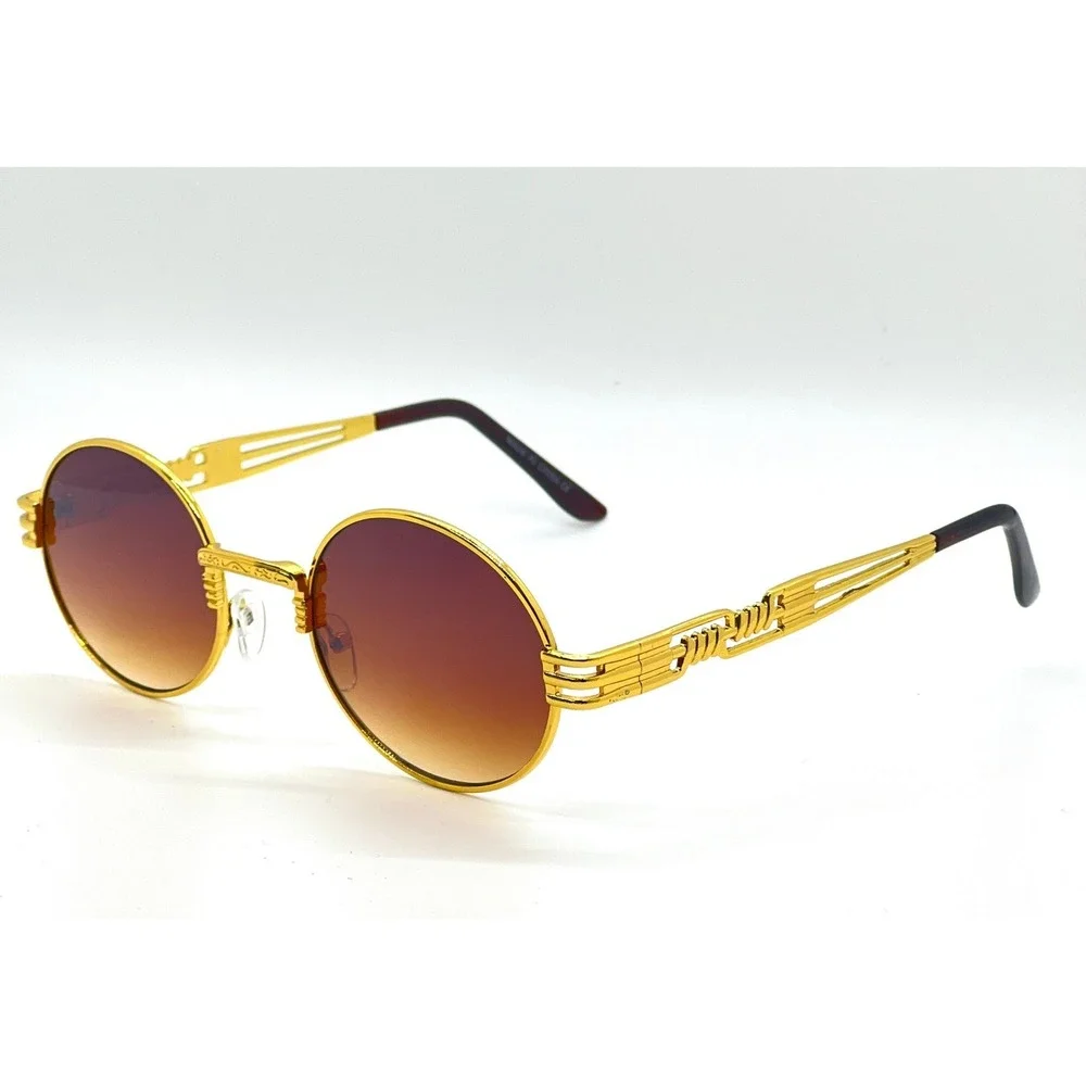 Round Sunglasses Gold Frame Brown Lens Designer Fashion Men Outdoor Beach‎ Party